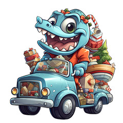 Funny Christmas Dinosaur Illustration