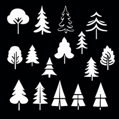 Tree line art vector icon set