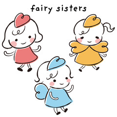 ハートマークを付けた女の子の妖精のキャラクターセット