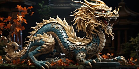 Fototapeta premium illustration of Chinese dragon, mythological color palette, generative AI