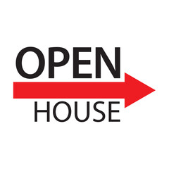 Open house icon vector with red arrow