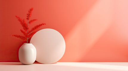 Fototapeta premium white vase on a pink and orange wall