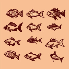 Vintage hand drawn fishes collection.