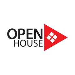 Open house icon vector with red arrow