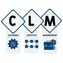 CLM - Customer Lifecycle Management acronym. business concept background. vector illustration concept with keywords and icons. lettering illustration with icons for web banner, flyer, landing - obrazy, fototapety, plakaty