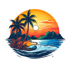 Fototapeta na wymiar tropical island with palm trees circular art