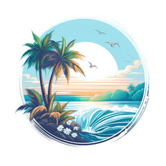 Fototapeta na wymiar tropical island with palm trees circular art