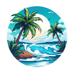 tropical island with palm trees circular art