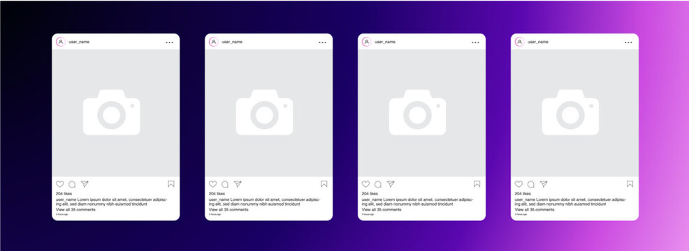 instagram post phone template set, high quality vector eps light mode, gradient style 2023