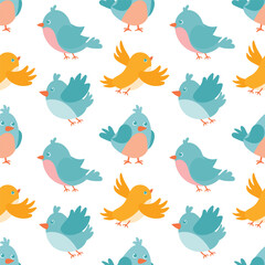 Cute birds flying seamless pattern background