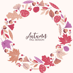 Autumn seamless pattern with different leaves and plants, seasonal colors. Autumn leaves seamless pattern wallpaper image