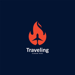 travel and fire logo design vector template