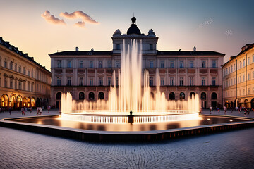 Obraz premium Generative AI, fountain at night