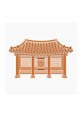 Editable Front View Traditional Hanok Korean House Building Vector Illustration in Flat Monochrome Style for Artwork Element of Oriental History and Culture Related Design