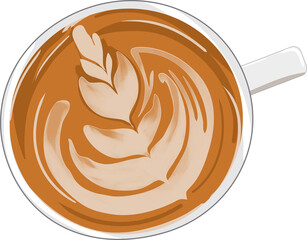 coffee latte leaf art pattern cappuccino in ceramic cup clipart illustration