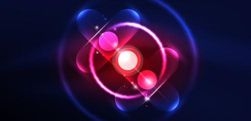 Abstract glowing neon light techno circles background