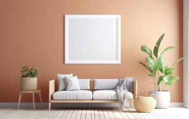 Empty  frame with copy space poster or wall art mockup. Generative AI.