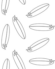 Vector seamless pattern of hand drawn flat surfboard isolated on white background