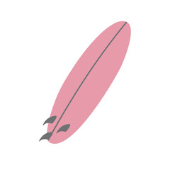Vector hand drawn flat pink surfboard isolated on white background