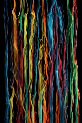 Strings of brightly colored semi-transparent slime oozing vertically, on a black background