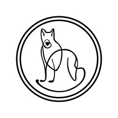 Simple icon highlights dog sitting. Vector isolated one single cute dog sit.  funny sitting puppy. black and white contour one line illustration