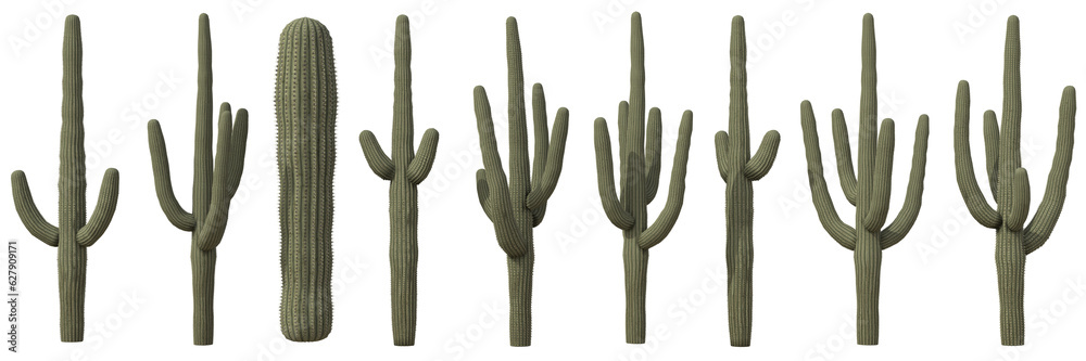 Fototapete set of saguaro cactus or carnegiea gigantea cactus with isolated on transparent background. png file