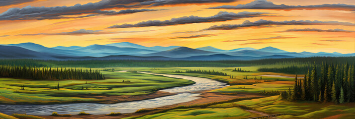 illustrative pastelle countryside landscape