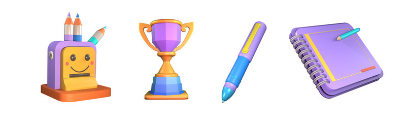 3D icon back to school collection rendered isolated on the white background