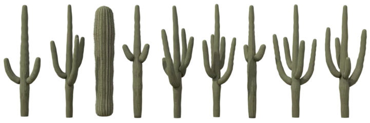 Foto op Canvas Set of Saguaro cactus or Carnegiea gigantea cactus with isolated on transparent background. PNG file, 3D rendering, Clip art and cut out © EcoSpace