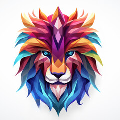 colorful lion head on white backround , in the style of colorful layered forms and conceptual art...