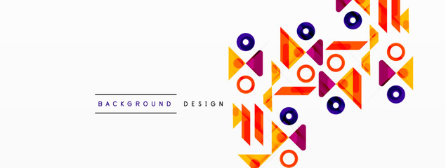Fototapeta premium Colorful triangles and circles abstract background. Design for wallpaper, banner, background, landing page, wall art, invitation, prints, posters