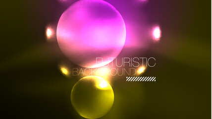 Neon glowing circles, magic energy space light concept, abstract background wallpaper design