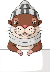Cute hamster cartoon holding blank sign