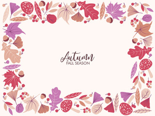 Autumn seamless pattern with different leaves and plants, seasonal colors. Autumn leaves seamless pattern wallpaper image frame