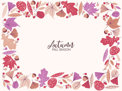 Autumn seamless pattern with different leaves and plants, seasonal colors. Autumn leaves seamless pattern wallpaper image frame