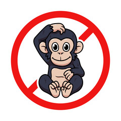 Fototapeta premium Vector No Chimpanzee Sign on White Background
