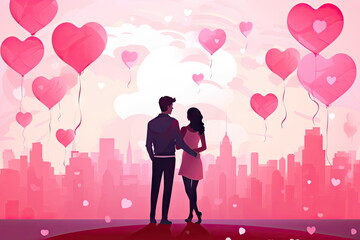 couple hugging on pink paper background, valentine's day
