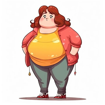 cartoon of fat girl on white background