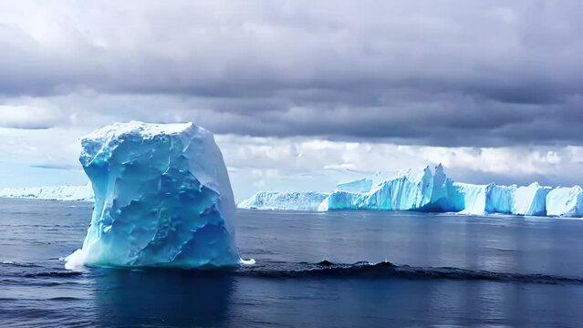 Massive iceberg floating in the north pole sea.
Large chunk of ice in the sea, Global warming concept, 2023
