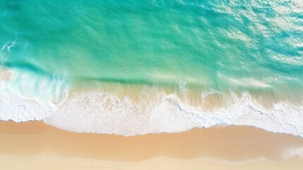 Banner with beach background and blue ocean. Vacation concept. Copy space. Generative AI