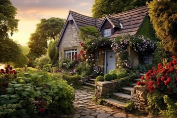 Fototapeta na wymiar A rural dwelling located in the northern part of Yorkshire, England is known as a country cottage.