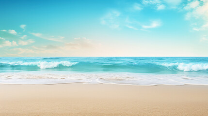 Fototapeta na wymiar Banner with beach background and blue ocean. Vacation concept. Copy space. Generative AI