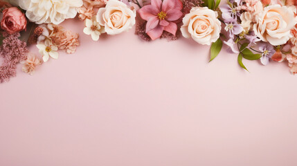 Banner with flowers border frame with copy space. Generative AI