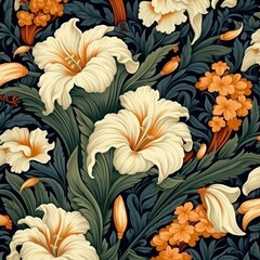 Boho Seamless Flower Pattern Background, Generated by AI