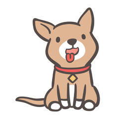 Cute Young cartoon brown dogs pretending to sit and the tongue hanging on isolated white background. Vector illustration flat design.