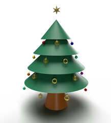 Tree pine object character cartoon star shape ball gift sphere box red golden metal decoration ornament system merry christmas xmas happy new year 2024 2025 december winter time calendar snowflake 