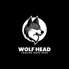 Vector Logo Illustration Wolf Head Simple Mascot Style.