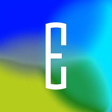 Letter "E" on animated colorful gradient background