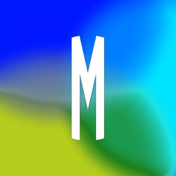 Letter "M" on animated colorful gradient background