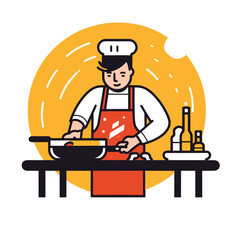 chef cooking in the kitchen, flat art design vector